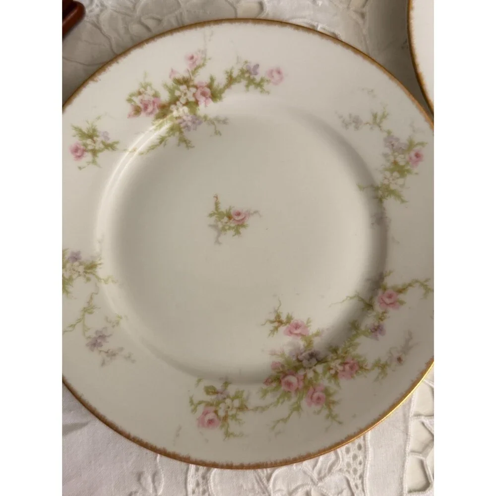 Antique Haviland Limoges Pink Rose Dessert Plate | H147 Floral Porcelain, Gold R